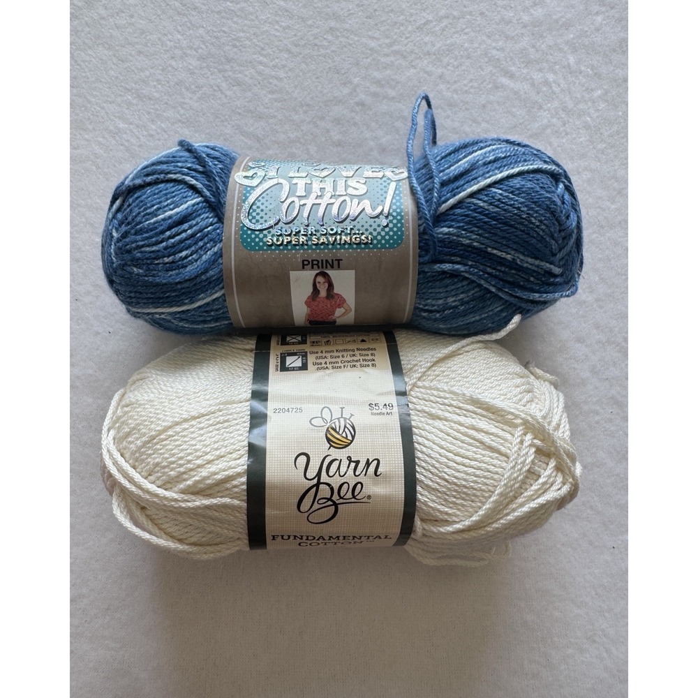Yarn Bee Cotton Yarn Lot 2 Blue Print Cream Fundamental Cotton‎